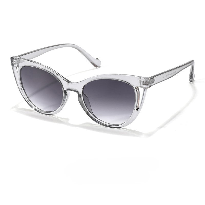 Rounded Cat Eye Gradient Lens Sunglasses - Grey