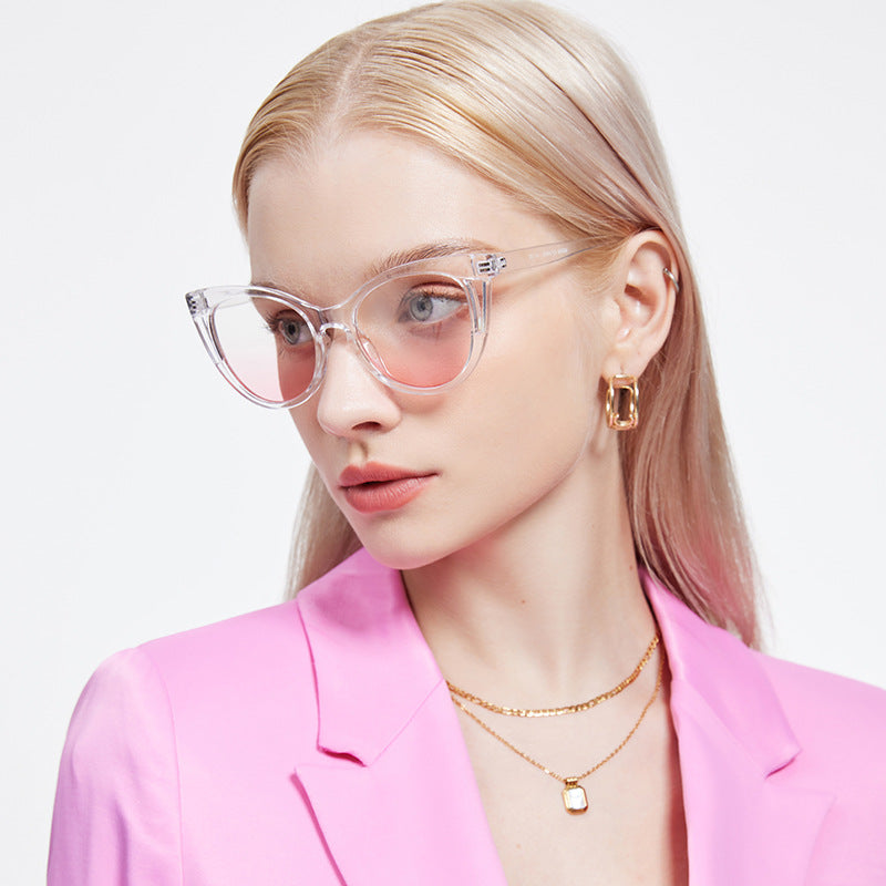 Rounded Cat Eye Gradient Lens Sunglasses - LightPink - 1