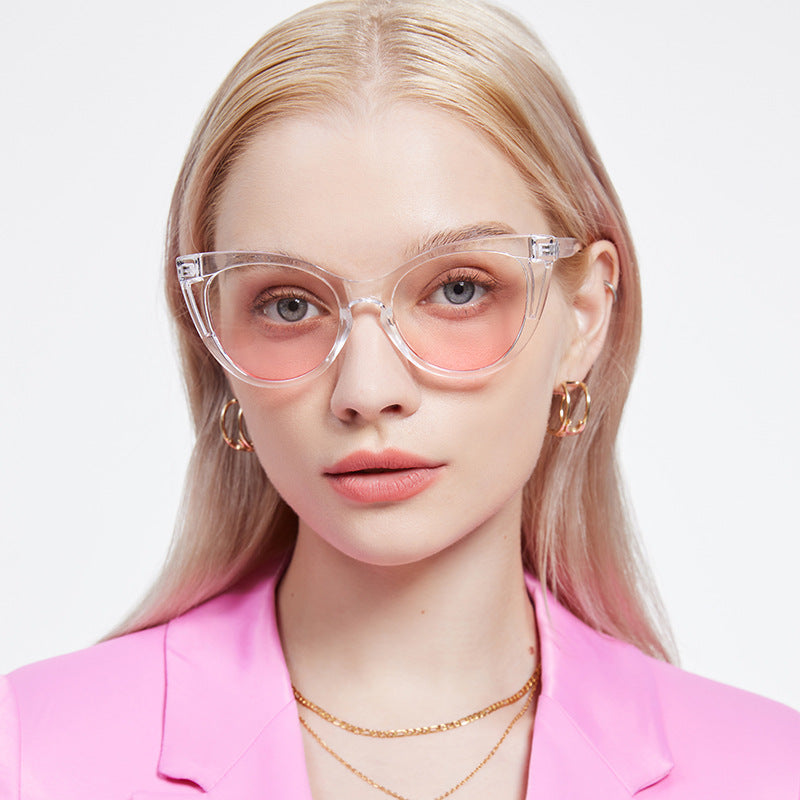 Rounded Cat Eye Gradient Lens Sunglasses - LightPink - 2