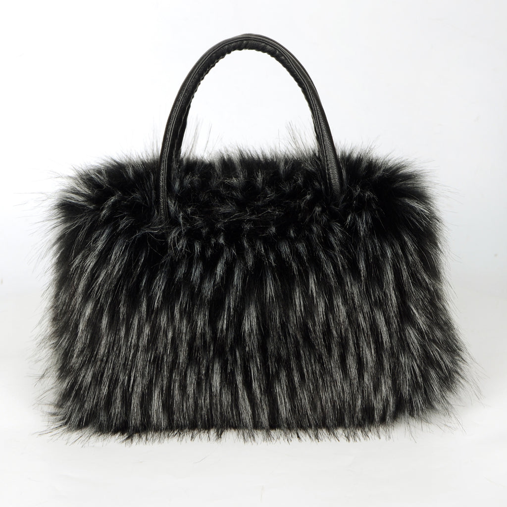 Shaggy Faux Fur Top Handle Bag - Black