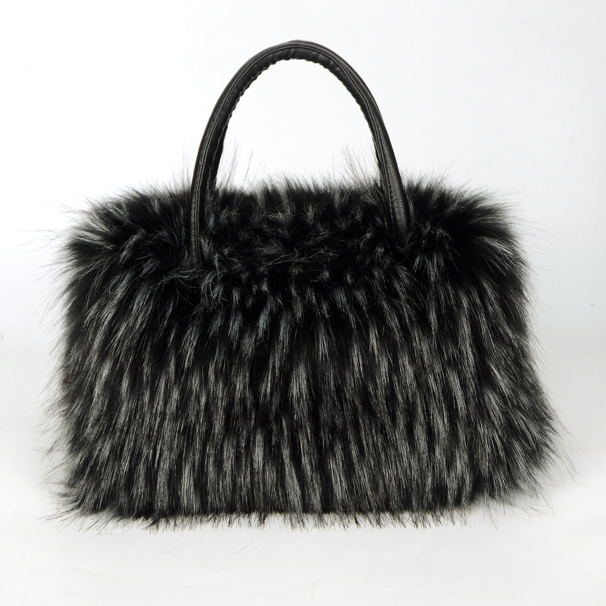 Shaggy Faux Fur Top Handle Bag - Black