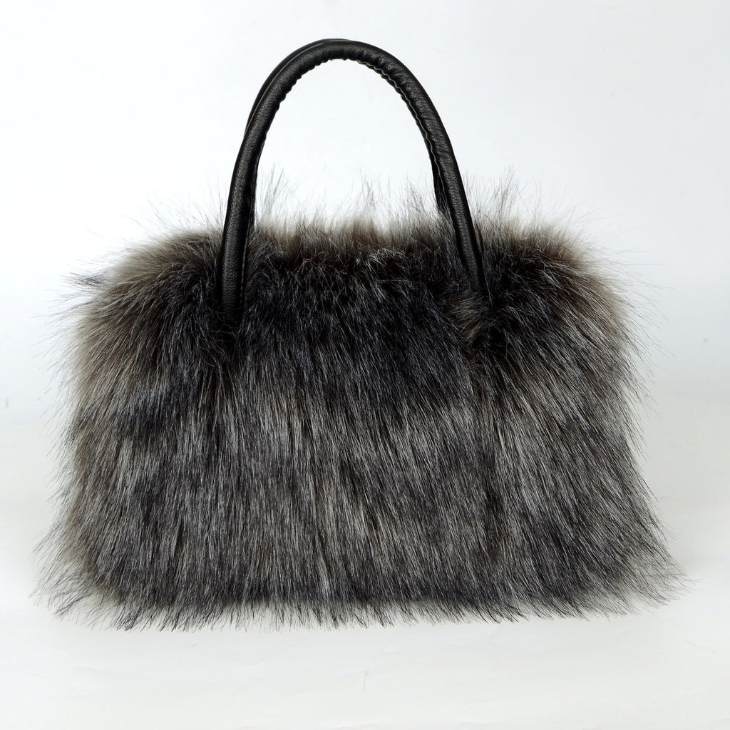 Shaggy Faux Fur Top Handle Bag - DarkGrey