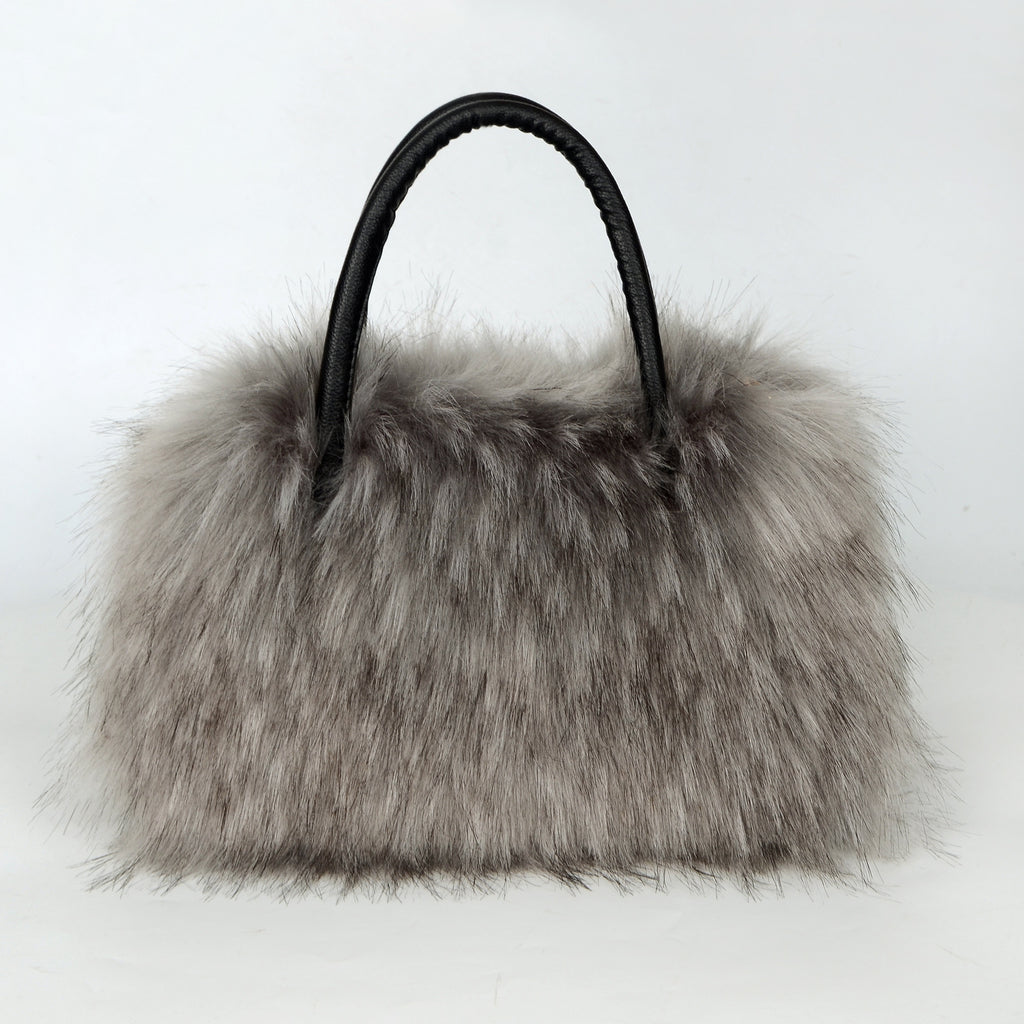 Shaggy Faux Fur Top Handle Bag - Grey