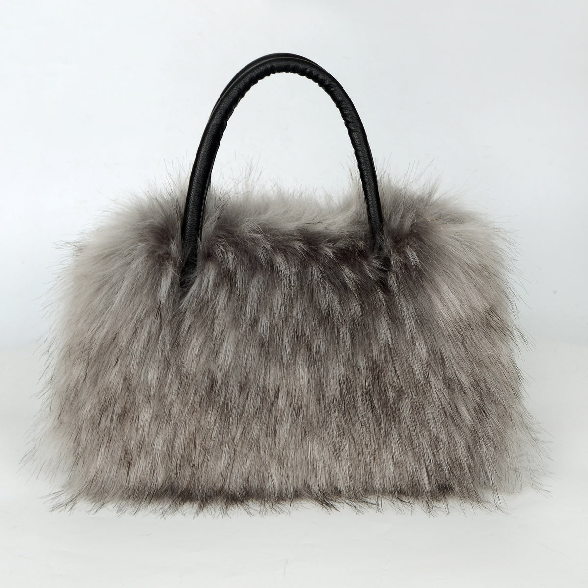Shaggy Faux Fur Top Handle Bag - Grey