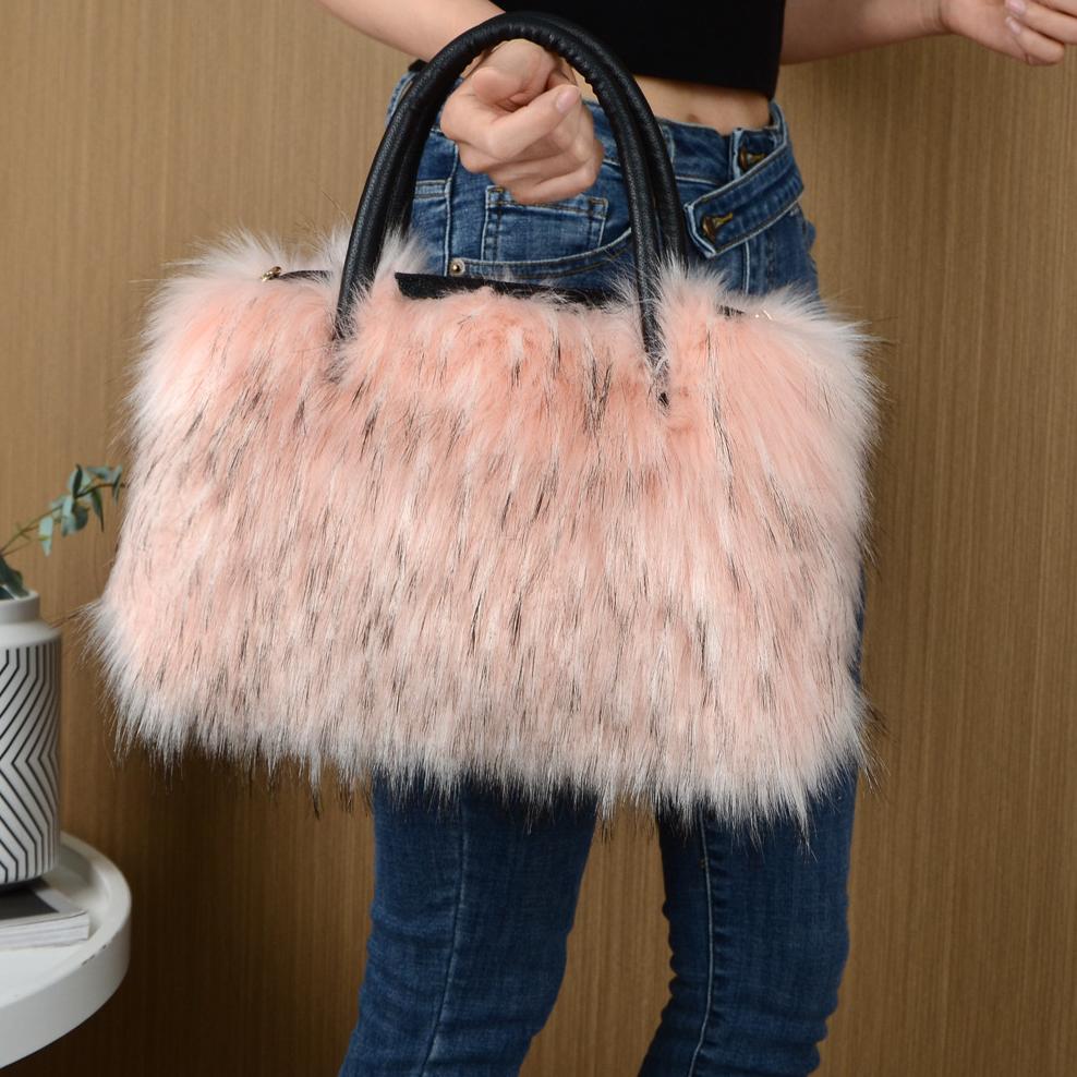 Shaggy Faux Fur Top Handle Bag - Pink - 1