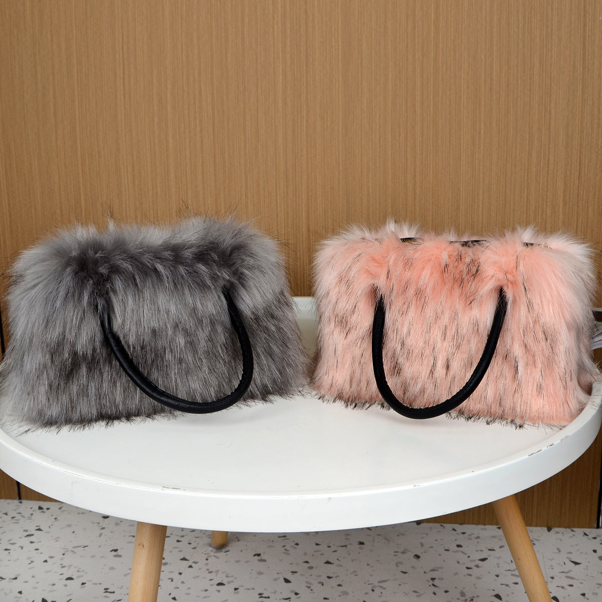 Shaggy Faux Fur Top Handle Bag - Pink - 2