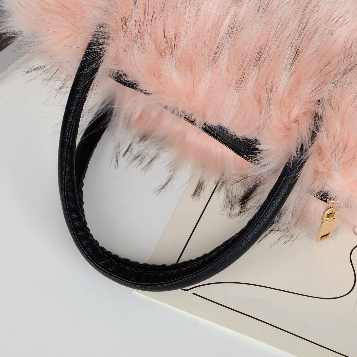 Shaggy Faux Fur Top Handle Bag - Pink - 4