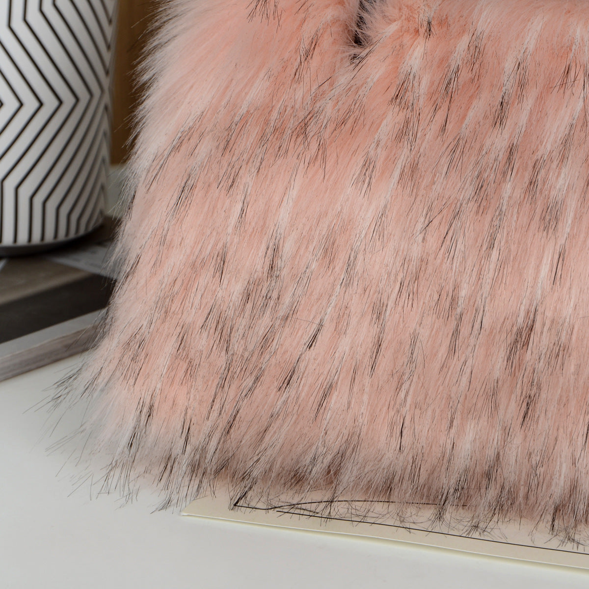 Shaggy Faux Fur Top Handle Bag - Pink - 5