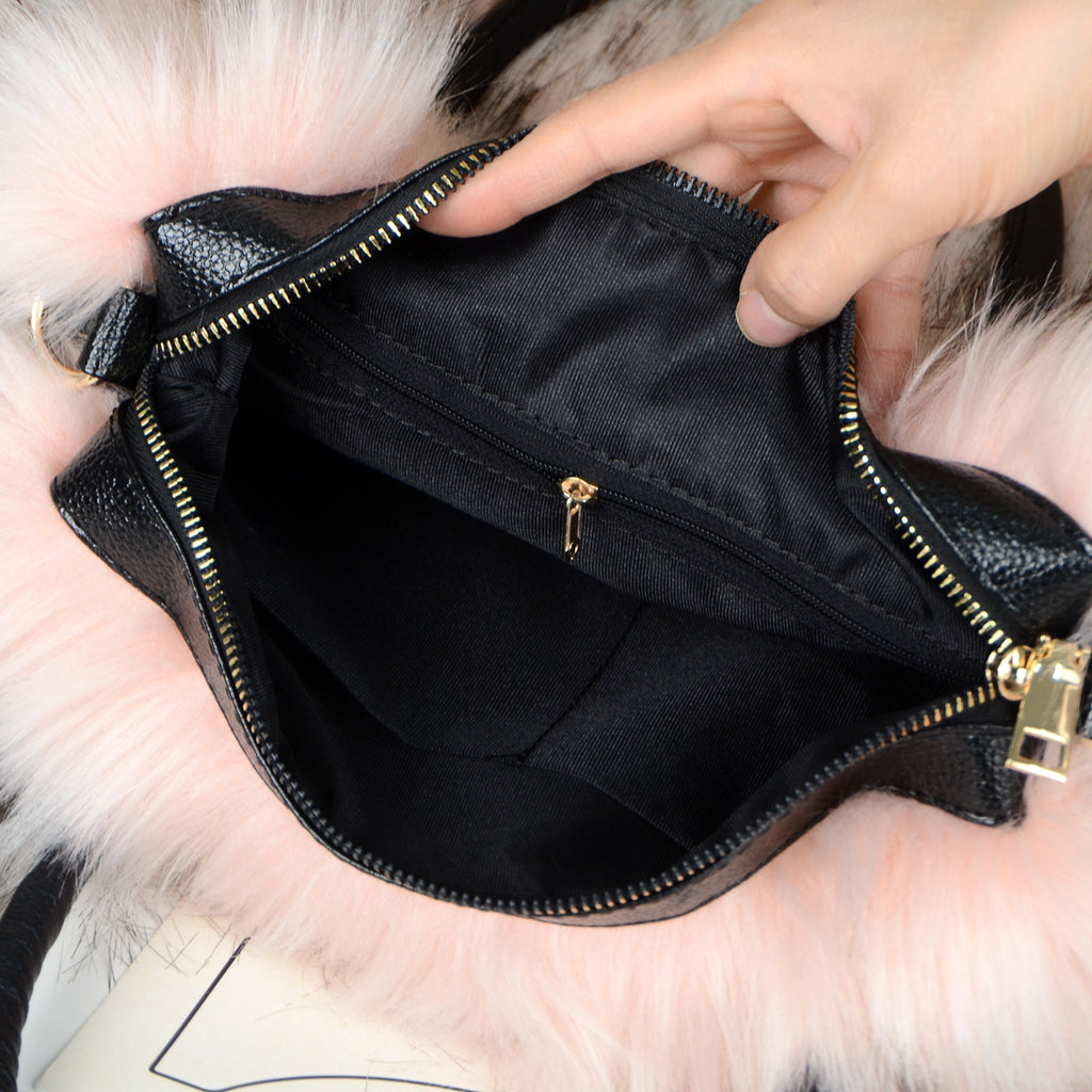 Shaggy Faux Fur Top Handle Bag - Pink - 8