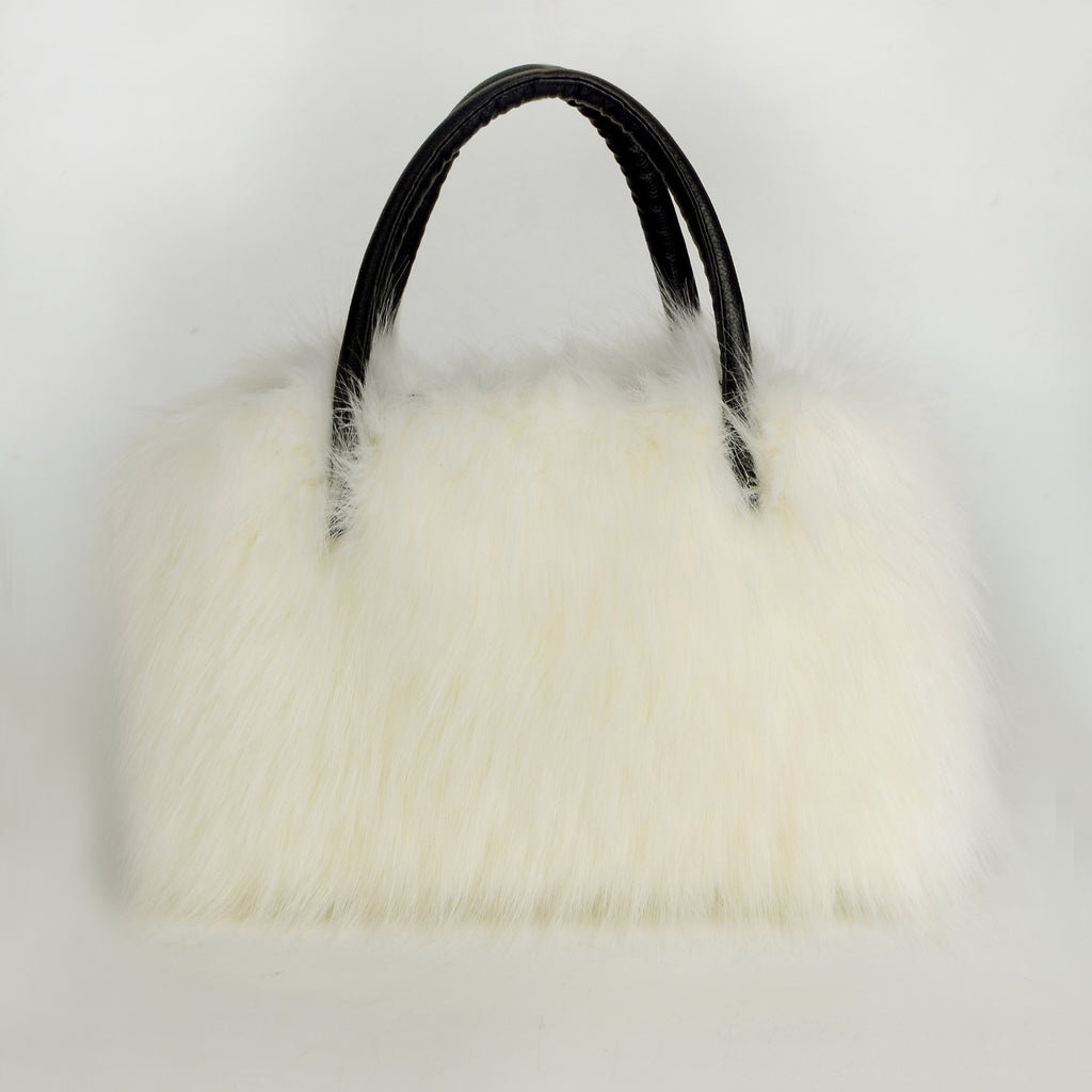 Shaggy Faux Fur Top Handle Bag - White