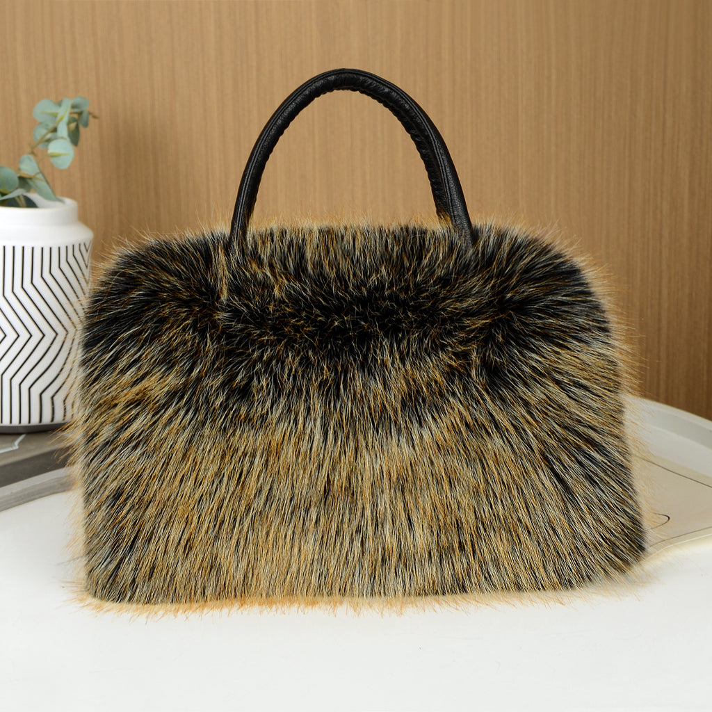 Shaggy Faux Fur Top Handle Bag - Yellow - 1