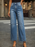 High Waist Cropped Wide Leg Jeans - Blue