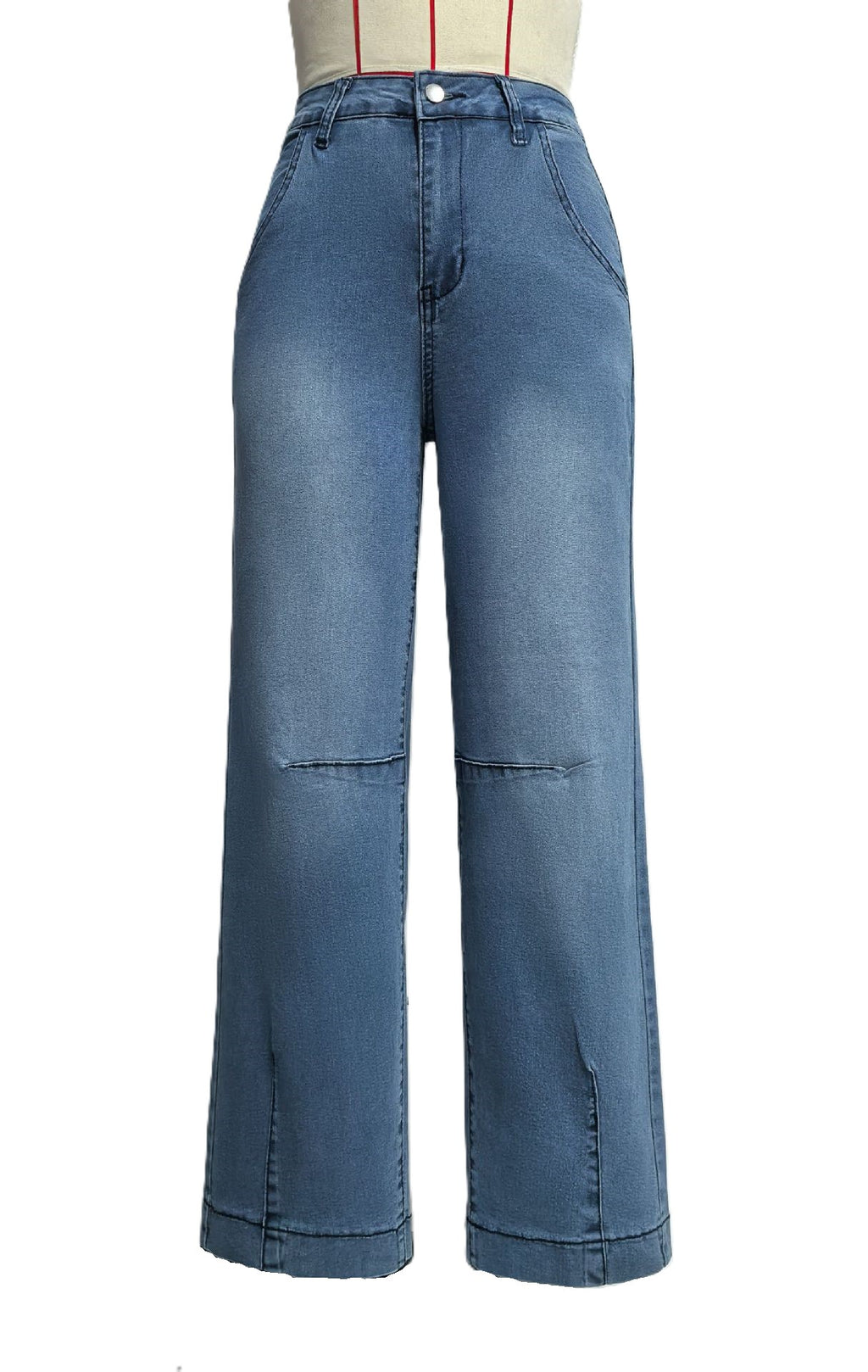 High Waist Cropped Wide Leg Jeans - Blue - 1