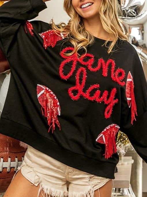 Sequin Football Fringe Graphic Sweatshirt