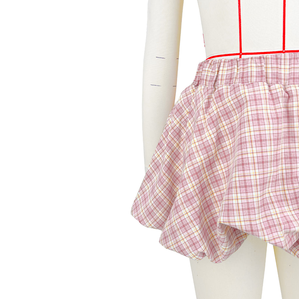 Y2K Plaid Bubble Hem Micro Skirt - Pink - 10