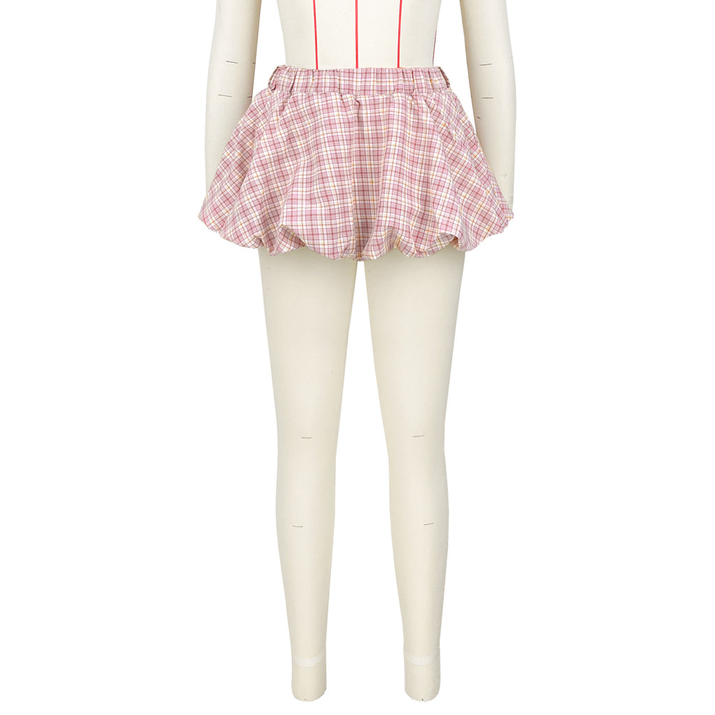 Y2K Plaid Bubble Hem Micro Skirt - Pink - 6