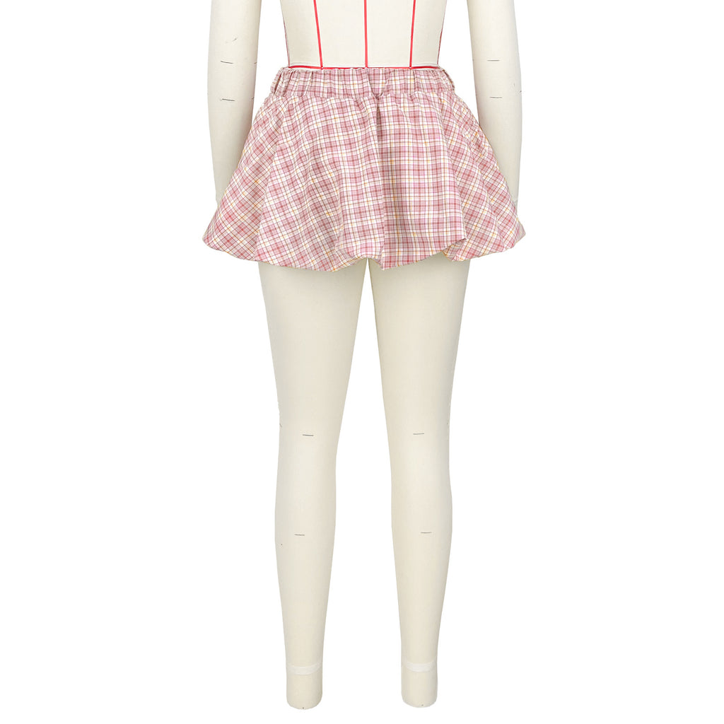 Y2K Plaid Bubble Hem Micro Skirt - Pink - 8