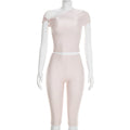 Asymmetric One Shoulder Top And Pant Set - Pink