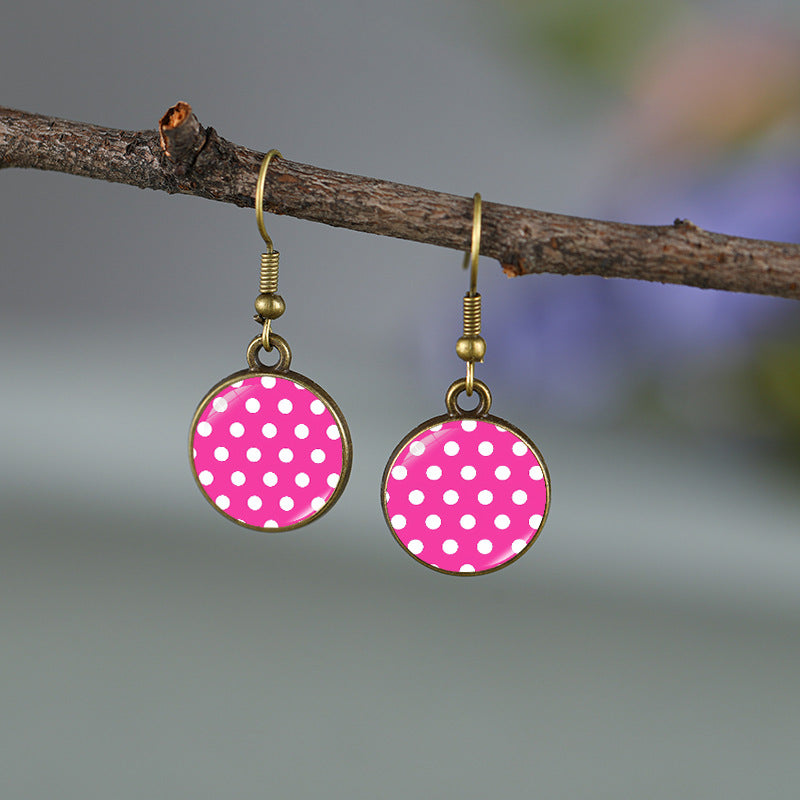 Vintage Polka Dot Glass Cabochon Earrings - Color_01