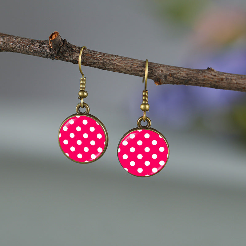 Vintage Polka Dot Glass Cabochon Earrings - Color_03