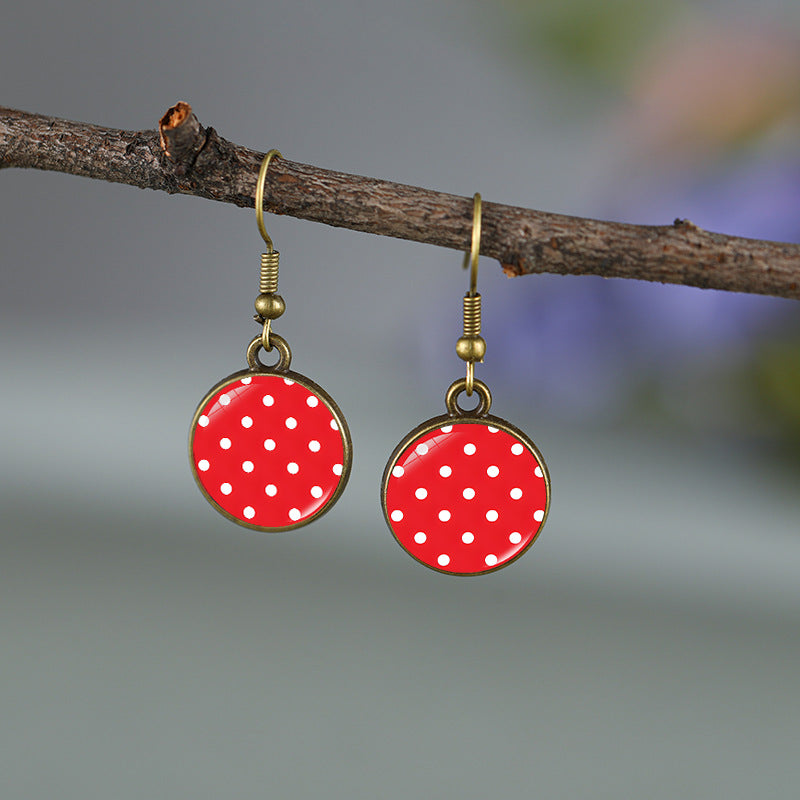 Vintage Polka Dot Glass Cabochon Earrings - Color_05