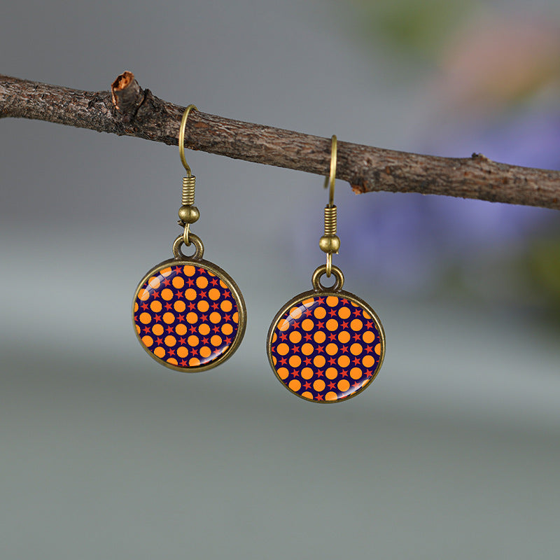 Vintage Polka Dot Glass Cabochon Earrings - Color_07