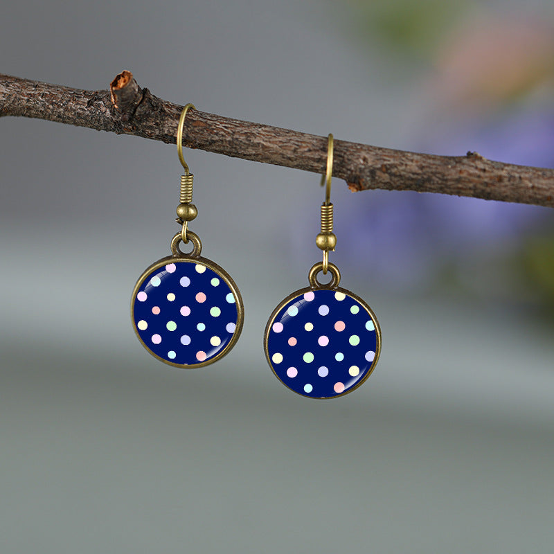Vintage Polka Dot Glass Cabochon Earrings - Color_09