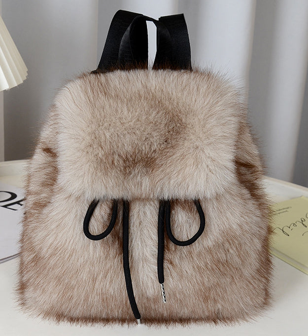 Fluffy Faux Fur Mini Flap Backpack - Apricot