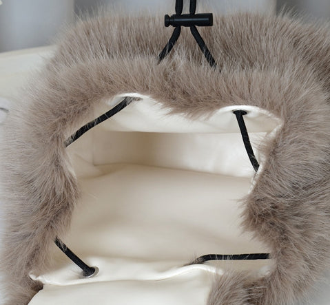 Fluffy Faux Fur Mini Flap Backpack - Dkhaki - 2