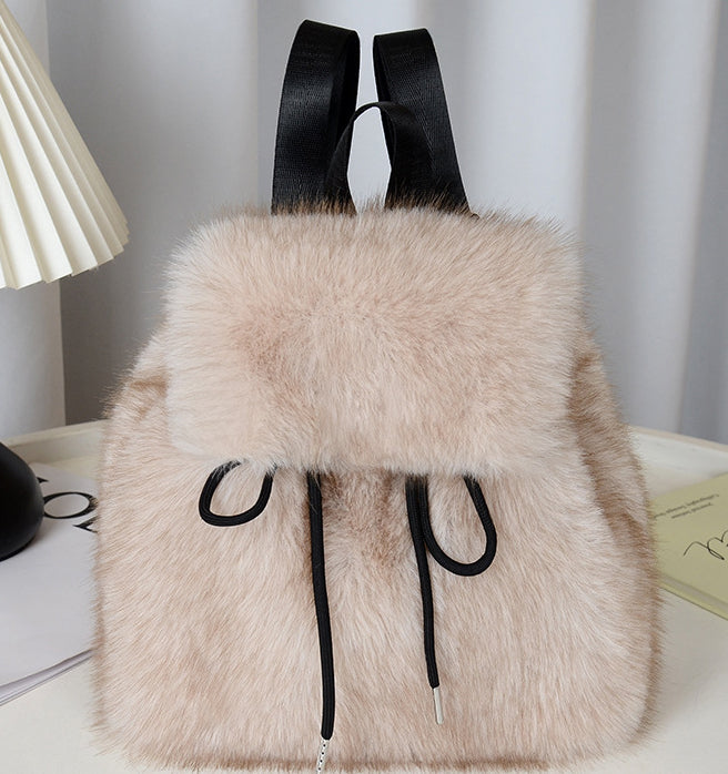 Fluffy Faux Fur Mini Flap Backpack - PApricot