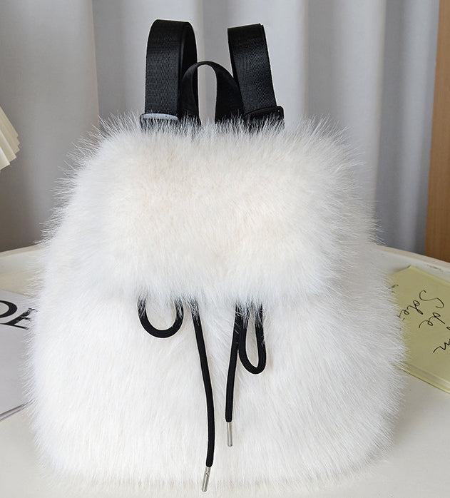 Fluffy Faux Fur Mini Flap Backpack - White