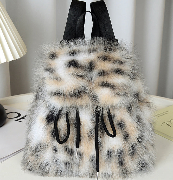 Fluffy Faux Fur Mini Flap Backpack - YLeopard