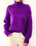 Leaf Cable Knit Mock Neck Sweater - Purple