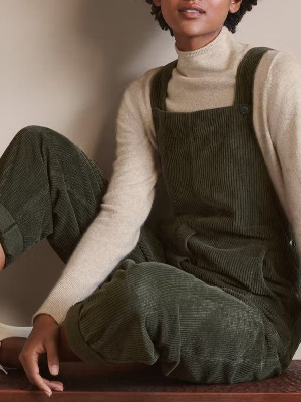 Tapered Wide Wale Corduroy Overalls - Olive - 2