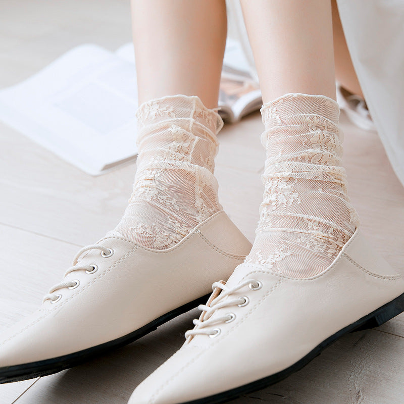 Sheer Floral Mesh Slouch Socks - view 2