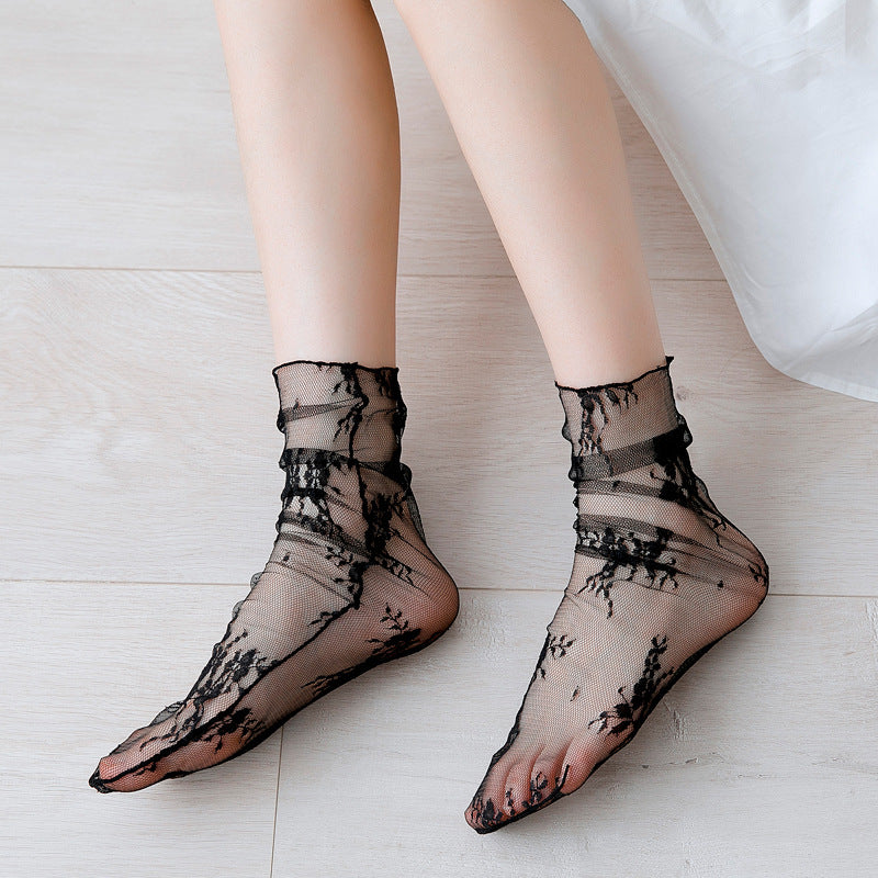 Sheer Floral Mesh Slouch Socks - view 3