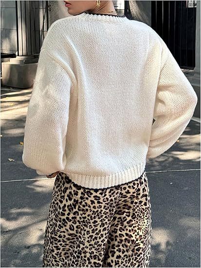 Lobster Intarsia Knit Crewneck Sweater - White - 2