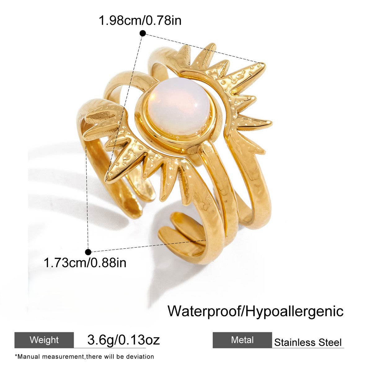 Sunburst Opal Stacked Statement Ring - Gold