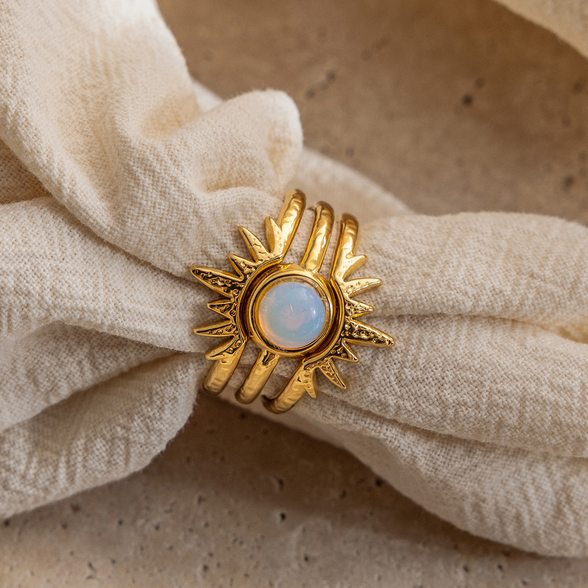 Sunburst Opal Stacked Statement Ring - Gold - 1