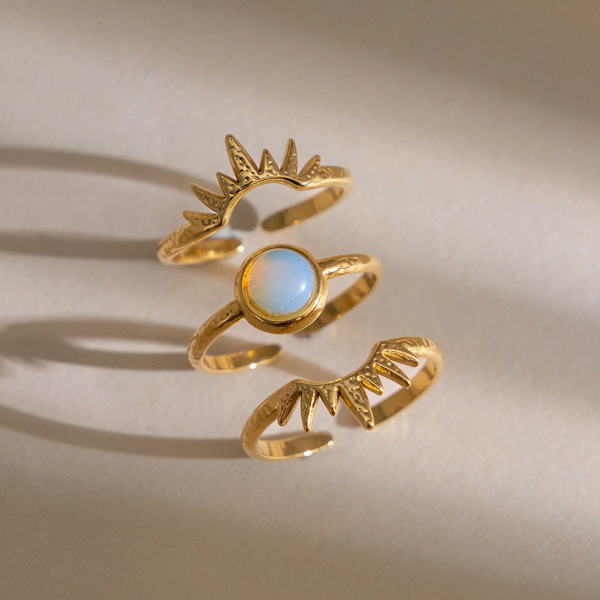 Sunburst Opal Stacked Statement Ring - Gold - 2