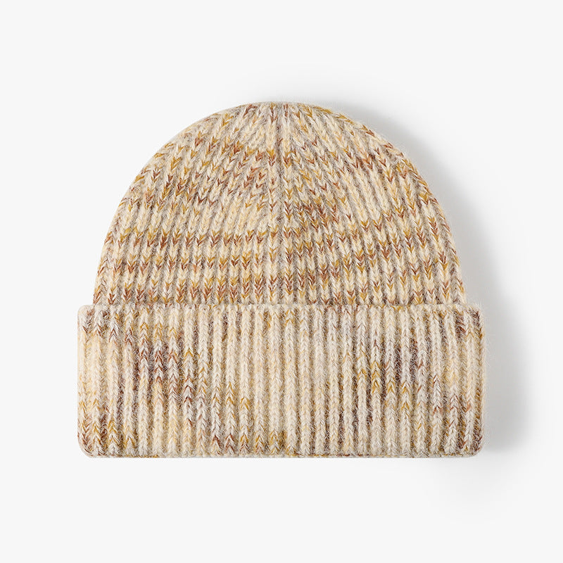 Marled Ribbed Cuffed Knit Beanie - Beige