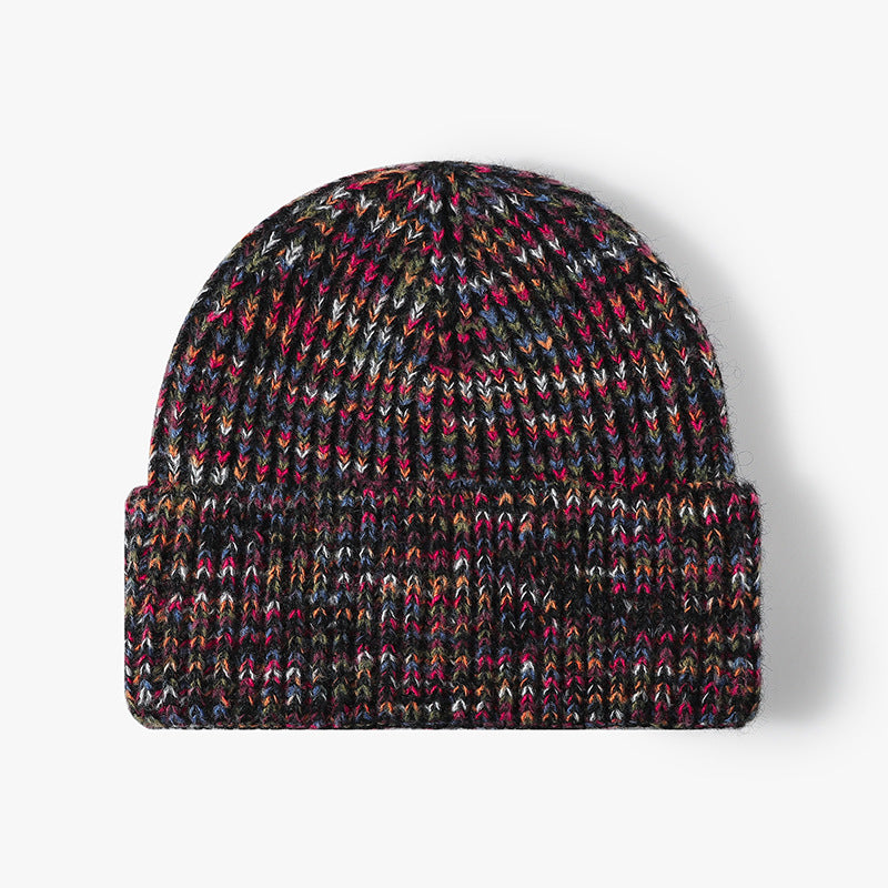 Marled Ribbed Cuffed Knit Beanie - Black