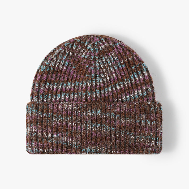 Marled Ribbed Cuffed Knit Beanie - Coffee