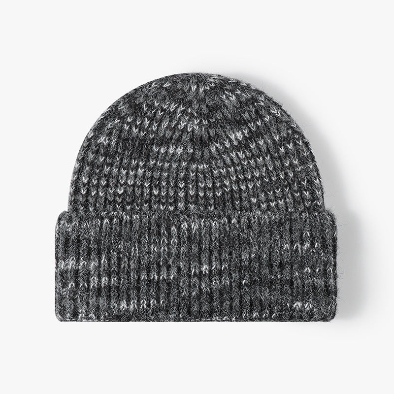 Marled Ribbed Cuffed Knit Beanie - Dark-Gray
