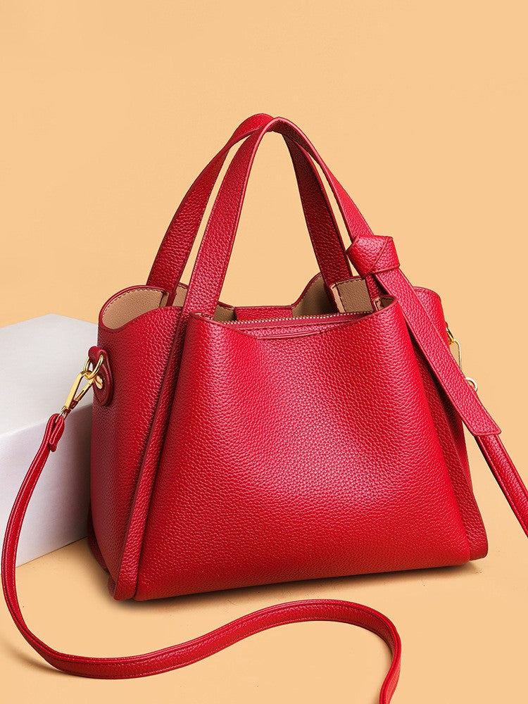 Slouchy Knot Handle Tote with Crossbody Strap - Red