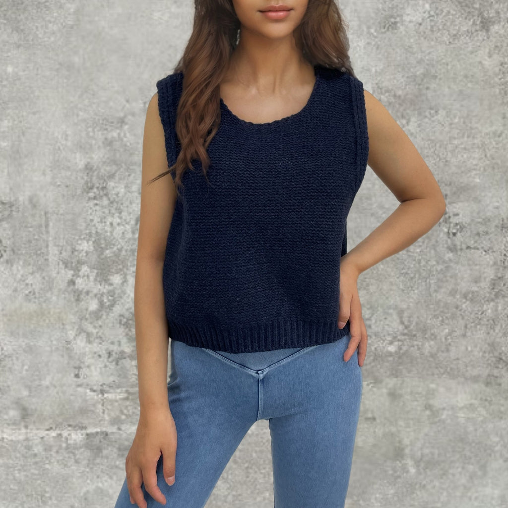 Satin Bow Open Back Sweater Vest - navy - 2