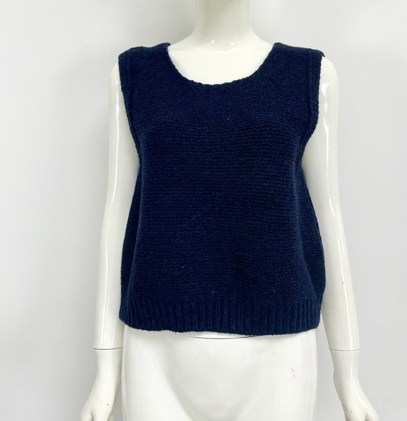 Satin Bow Open Back Sweater Vest - navy - 3