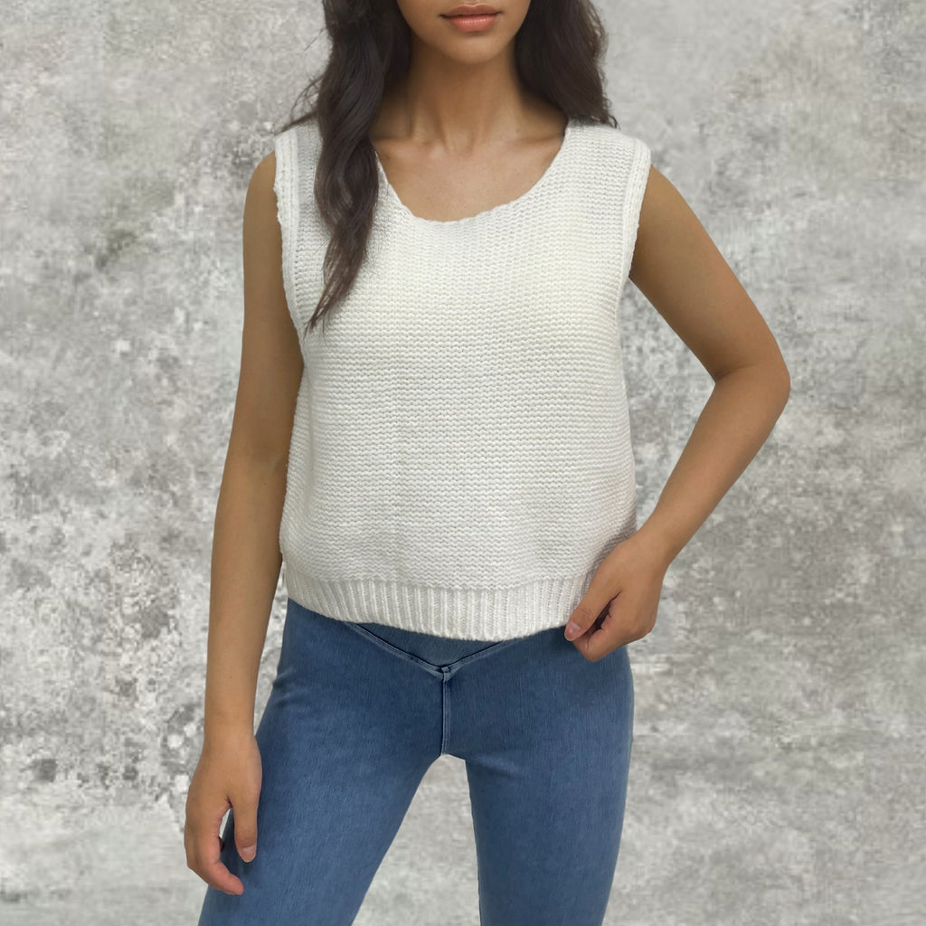 Satin Bow Open Back Sweater Vest - white - 1