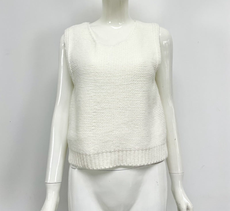 Satin Bow Open Back Sweater Vest - white - 3