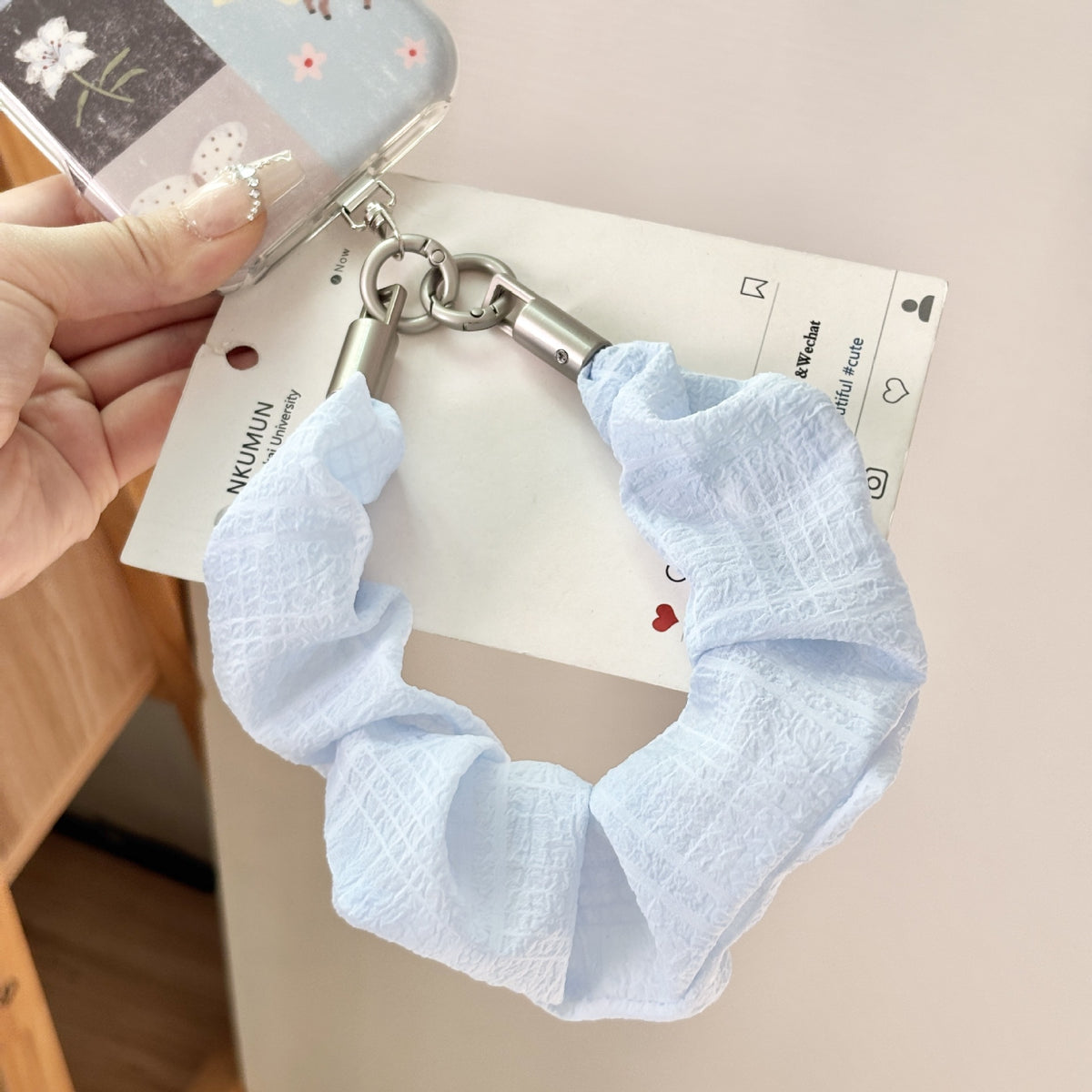 Crinkle Texture Scrunchie Phone Lanyard Strap - Blue